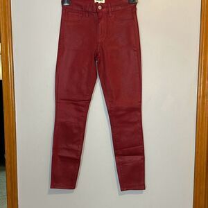 L'Agence Margot Coated High Rise Skinny Jeans Red‎ Burgundy Size 25